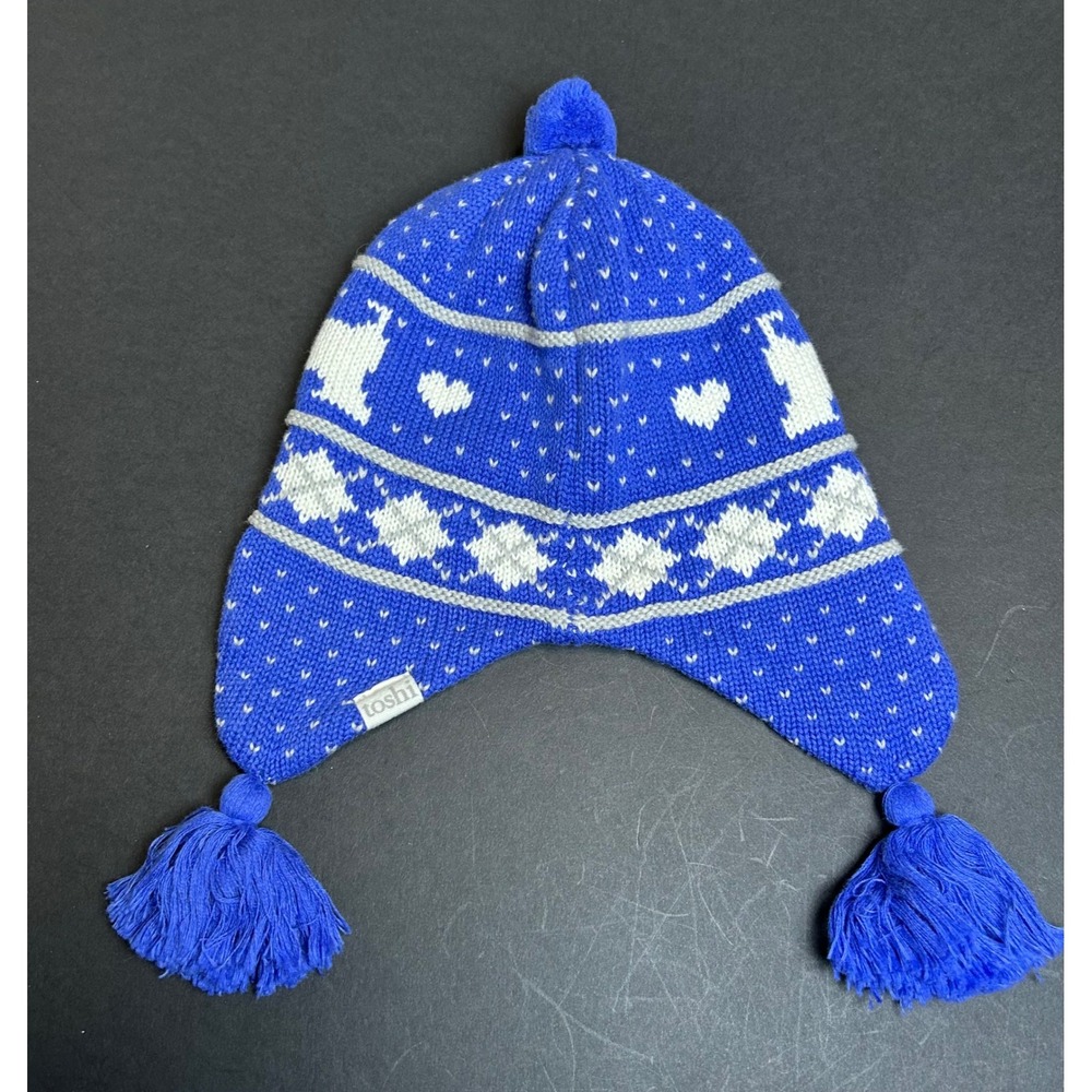 Toshi Kids Royal Blue Unicorn Heart Knit Winter Hat Tassels Size Small